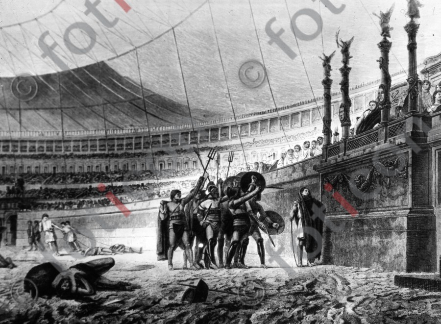 Galdiatoren huldigen dem Kaiser | Gladiators pay tribute to the Emperor - Foto simon-107-040-sw.jpg | foticon.de - Bilddatenbank für Motive aus Geschichte und Kultur